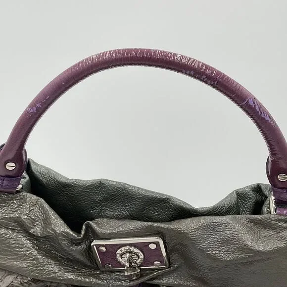 Marc By Marc Jacobs Large Patent Leather Handbag Shoulder Bag Hobo Grey Purple - Picture 2 of 15